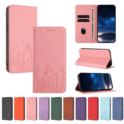 Butterfly Tulip Wallet Phone Case For iPhone 17 16 13 15 14 12 11 Pro Max 16E