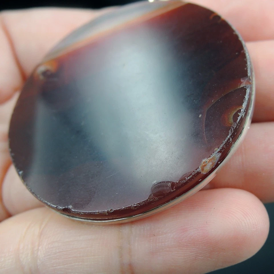 Gioielli con ciondolo grande rotondo in argento sterling 925 agata marrone - Immagine 4 di 4