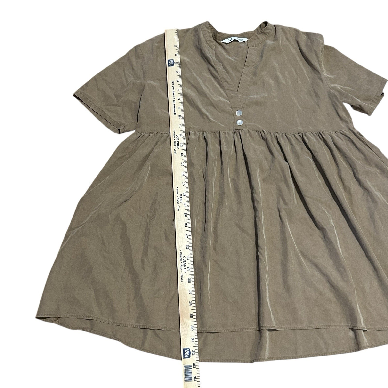 Zara Babydoll Dress Mini Size Medium V Neck Buttons Boho Womens thumbnail 5