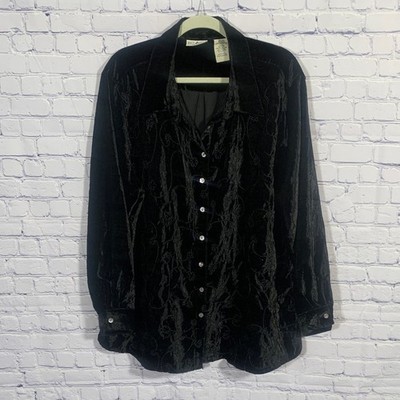 White Stag Womens VTG Velvet Embroidered Button Down Black Size 22W Whimsigoth