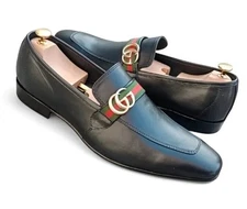 Men's Handmade Leather Shoes, Fashion Loafers, Black Formal Dress Shoes Men's