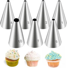 7 Pcs Round Hole Piping Tips Set Stainless Steel Cupcake Frosting Nozzles Cake..