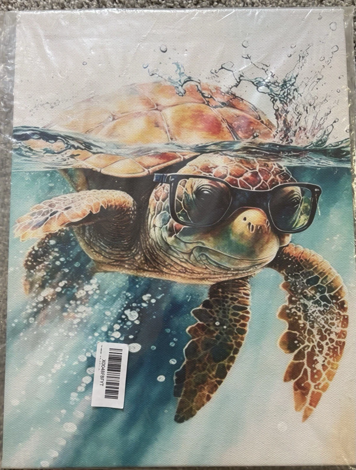 Designart Sea Turtle Wearing Glasses Canvas Wall Art Ocean Decor Giclee Print