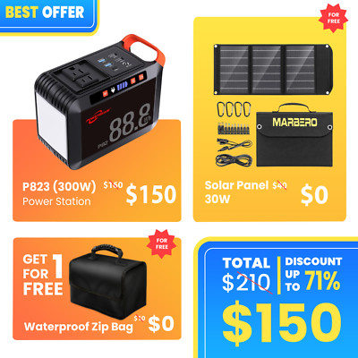 FREE Solar Panel(30W) &bag-BUY Portable Power Station P823(300W)