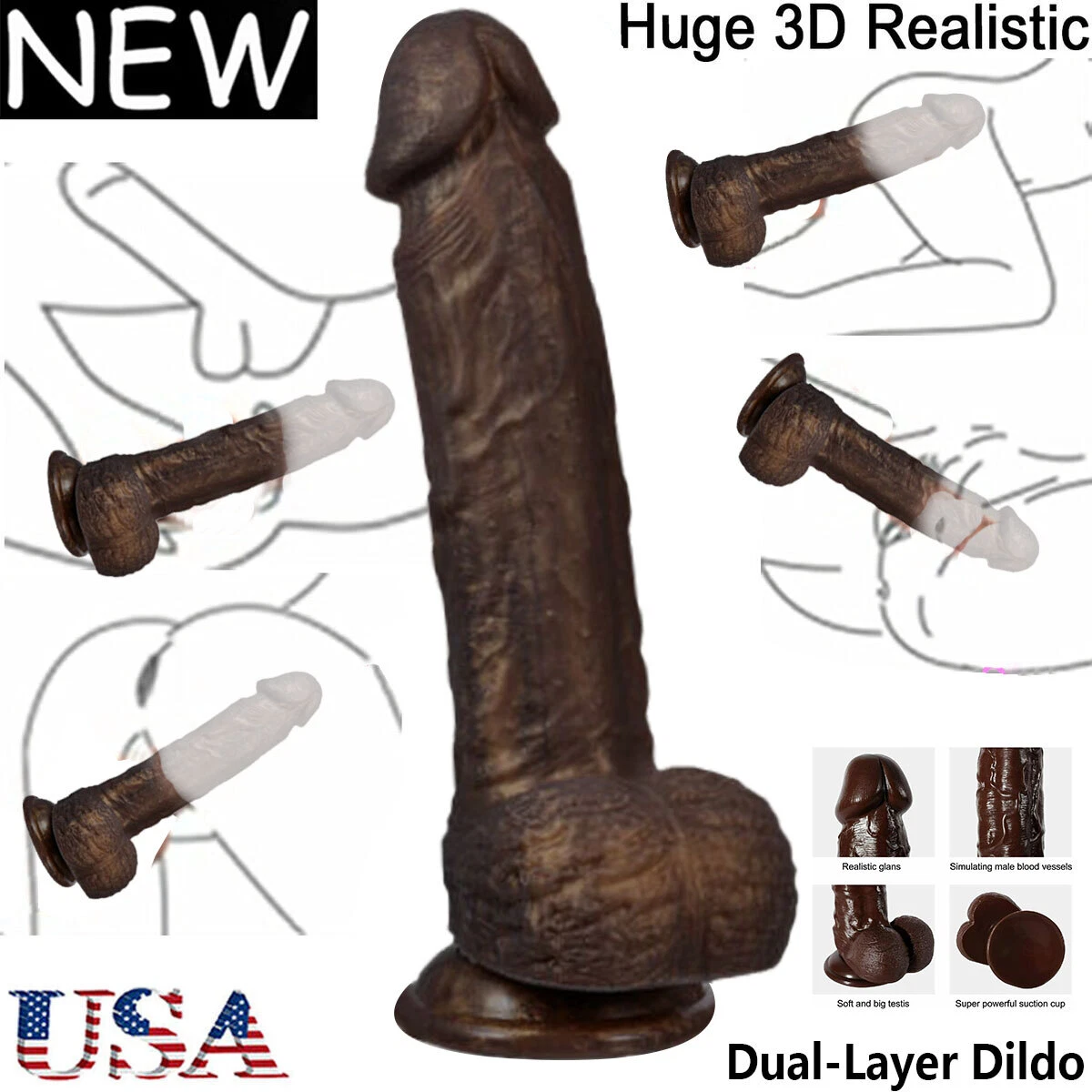 Black Huge Big Dildo Dick Suction Cup Realistic Penis Dong G-spot Sex Toy  women | eBay