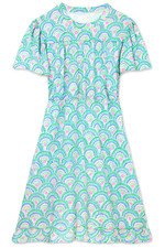 Women's Sundress - Printed Floral Midi Dress - Medium - Bright Blue Green