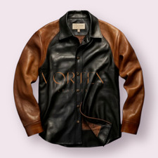 Men's Black Leather Causal Shirt Genuine Lambskin Leather Shirt Slim Fit Shirt