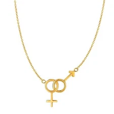 14k Yellow Real Gold Gender Symbol Chain Necklace, 18"
