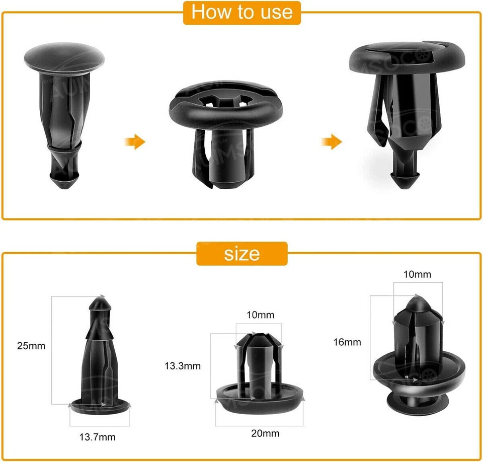 100 piezas clips de parachoques 10 mm capó guardabarros empuje remaches sujetadores de retención para Honda Foto 2 de 4
