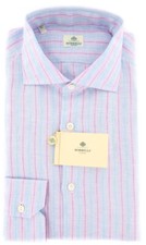 Luigi Borrelli Light Blue Striped Shirt - Extra Slim- 15.75/40 EV124NANST