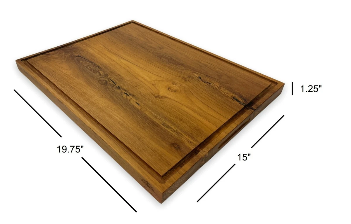 Handcrafted Solid Single Piece Teak Wood Cutting Board with Juice