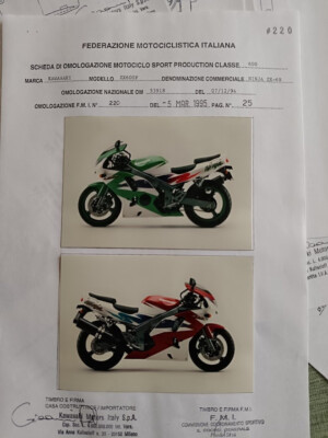 Kawasaki Ninja ZX-6R Original 1995 Scheda di Omologazione FMI Sport Production