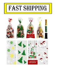 200 Pcs Christmas Cellophane Treat Bags, Xmas Clear Cello Gift Bags Candy Goo...