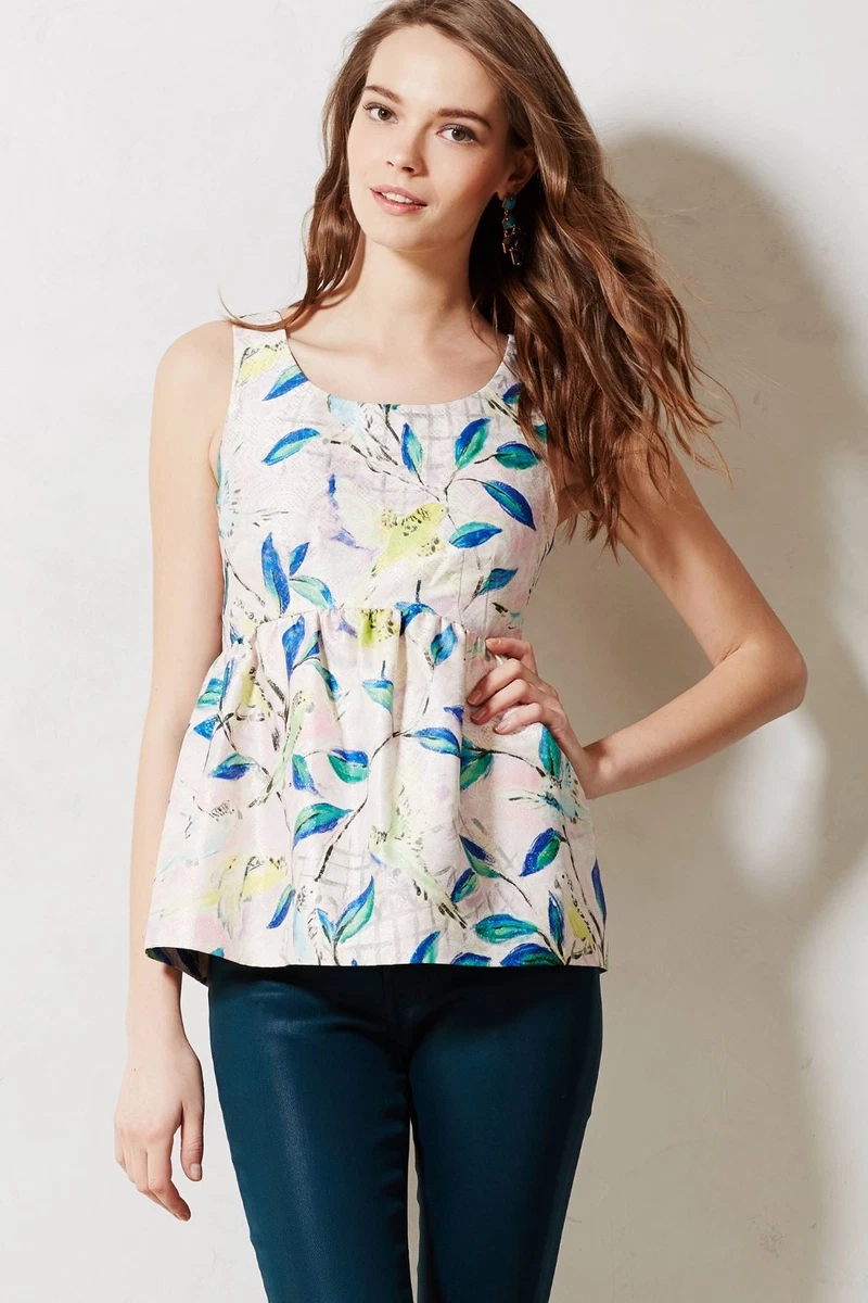 ANTHROPOLOGIE Leifsdottir Yellow Brocade Peplum Top Sz 2 Birds eBay