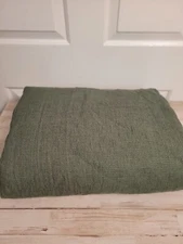 Pottery Barn European Flax Linen Waffle Duvet Cover Loden Green King 
