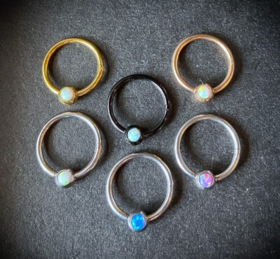 #ad 1pc Opal Ball Hinged Segment Ring Septum Clicker Captive Bead Helix Cartilage $13.95