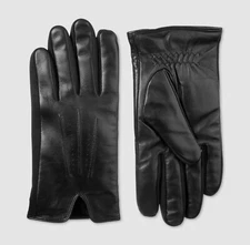 $81 Isotoner Men's Black Solid Leather Sleek Heat Lined Leather Gloves Size M