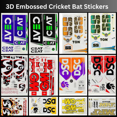 3D Embossed Cricket Bat Stickers | Virat Koli, Rohit, DSC - GM Bat Stickers