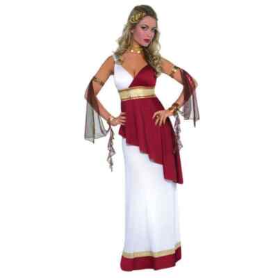 Roman Empress Costume For Girls - Ivory & Pink Dress With Gold Trim And Headpiece, Size Large