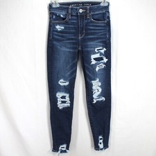 American Eagle Hi Rise Jegging Crop Jeans Womens Size 00 Distressed Dark Wash