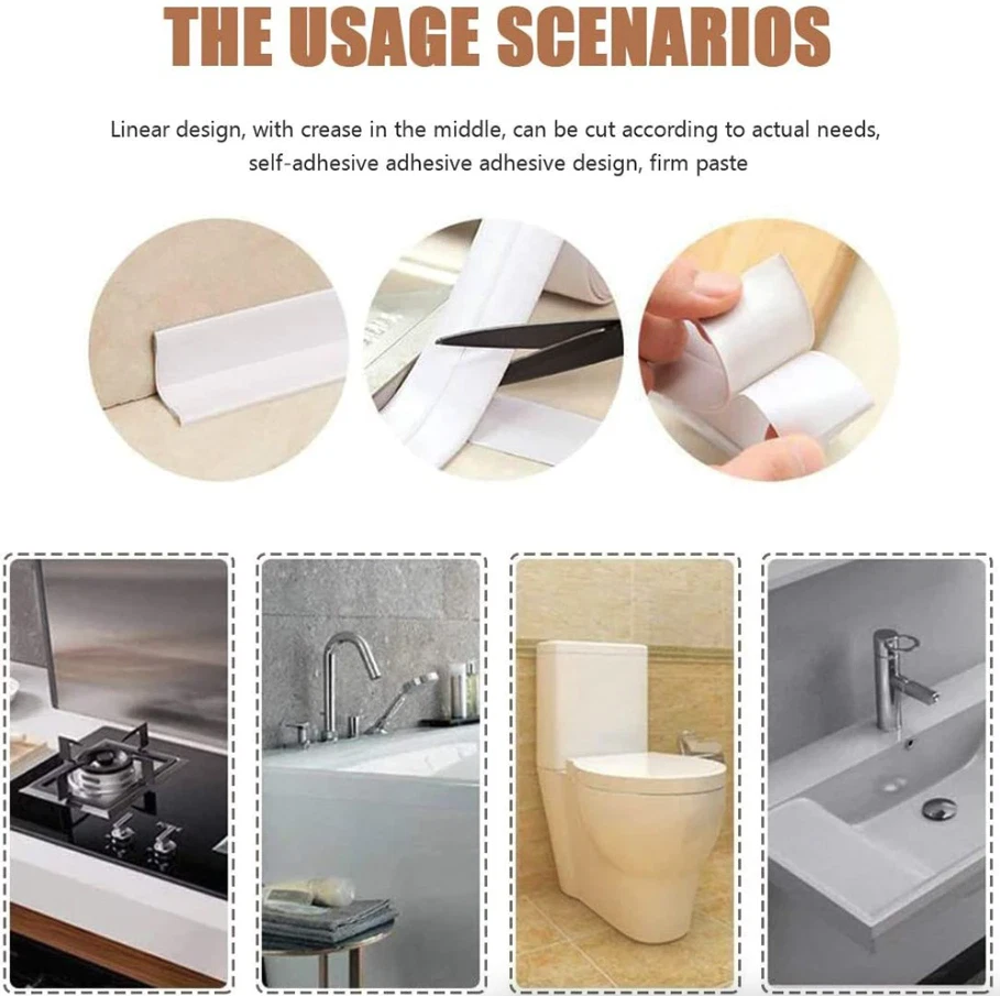 Cinta autoadhesiva de PVC de 10,5 pies para fregadero de pared de cocina inodoro Foto 3 de 4