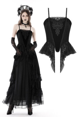 DARK IN LOVE Black Gothic Vintage Court Velvet Strap Overbust Corset Top Women