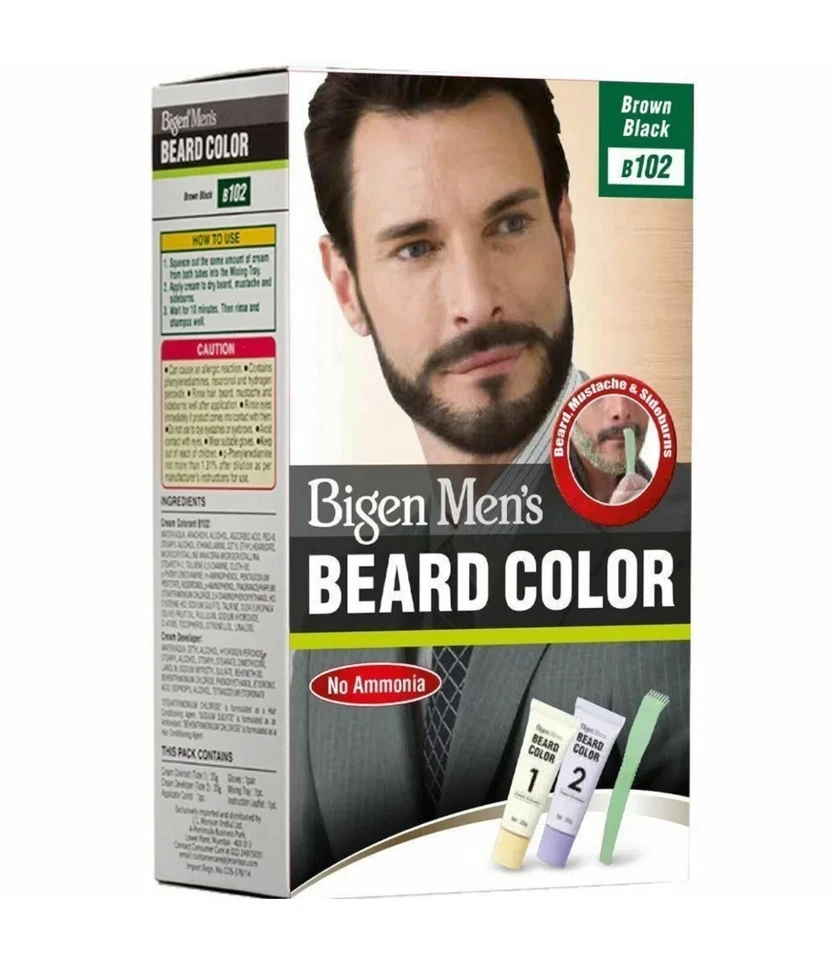 Brown Black Bigen Mens Permanent Beard & Moustache Hair Colour Dye No Ammonia