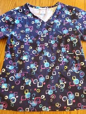 Scrubstar Scrub Top Small EUC Blue With Designs
