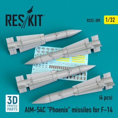 1/32 Reskit RS32-0389 AIM-54C ''Phoenix'' missiles for F-14 (4pcs) (3D Printed)
