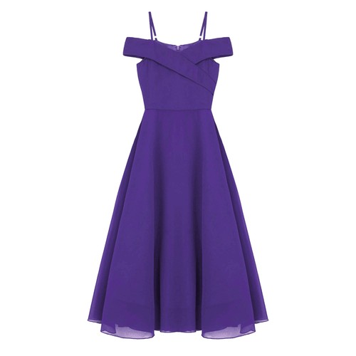 Kids Girls Gown Graduation Dress Prom Chiffon A-Line Outfit Cold Shoulder Event - Picture 51 of 74
