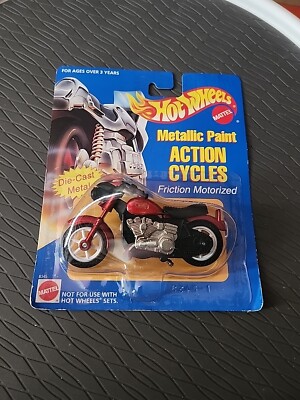Hot Wheels Metallic Paint Action Cycles Red Friction Diecast Motorcycle