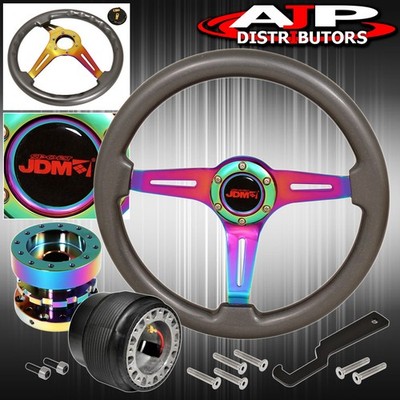 6 Bolt Gunmetal Steering Wheel Neo Chrome Extender Hub Adapter For 89-05 Eclipse