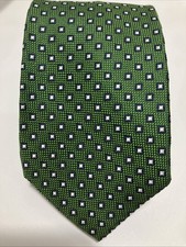 Roundtree  Yorke Vintage 60  Long Silk Tie Green Blue White Handmade 3.5  Wide