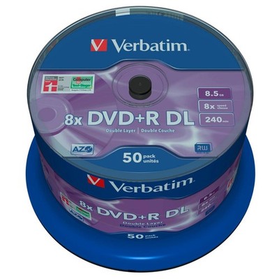 1x50 Verbatim DVD+R Double Layer 8x Speed, 8,5GB matt silver DVD+R 12cm
