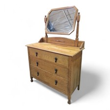 Antique chest of drawers -  Carved Oak mirror dressing table - Vanity unit