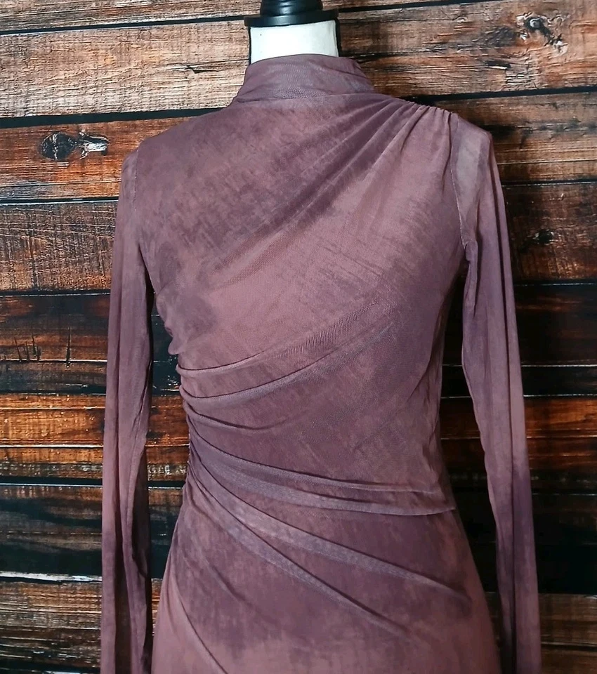 Maxi Vestido Zara S Malla Bodycon Manga Larga Acanalado Malva Púrpura Tie Dye Cremallera Nuevo con Etiquetas Foto 4 de 4