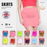 Womens Mini Skirt High Waisted Plain Stretchy Jersey Bodycon Tube Pencil Skirt