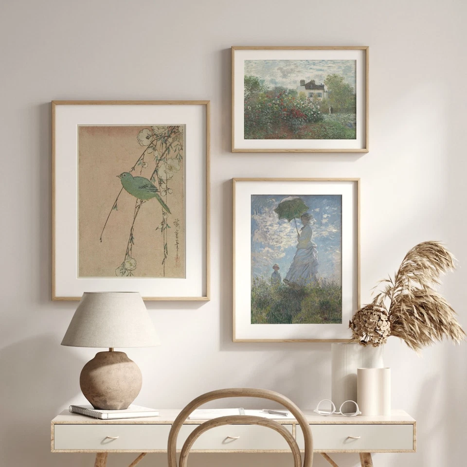 Póster vintage de arte botánico japonés, decoración de pared floral y pájaro Foto 3 de 4