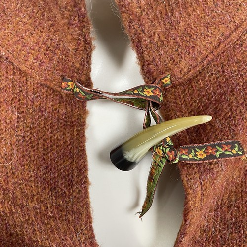 Vintage F.L. Mantello scialle a levetta corno pelliccia mohair marrone Malik made in USA taglia small S - Foto 7 di 10