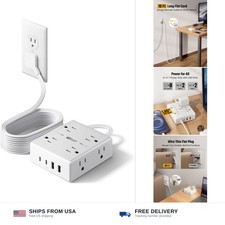 SUPERDANNY Extension Cord,Flat Plug Surge Protector Power Strip,10Ft