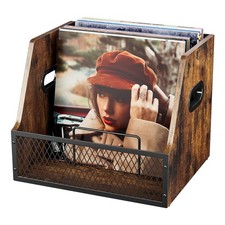 Vinyl Record Storage,Wooden Crate Vinyl Holder with Dividers for Albums Magaz