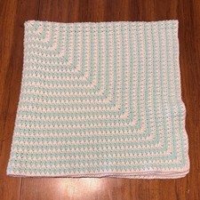 Handmade Crochet Granny Square Baby Blanket Mint  White Acrylic 40x40" Inches L