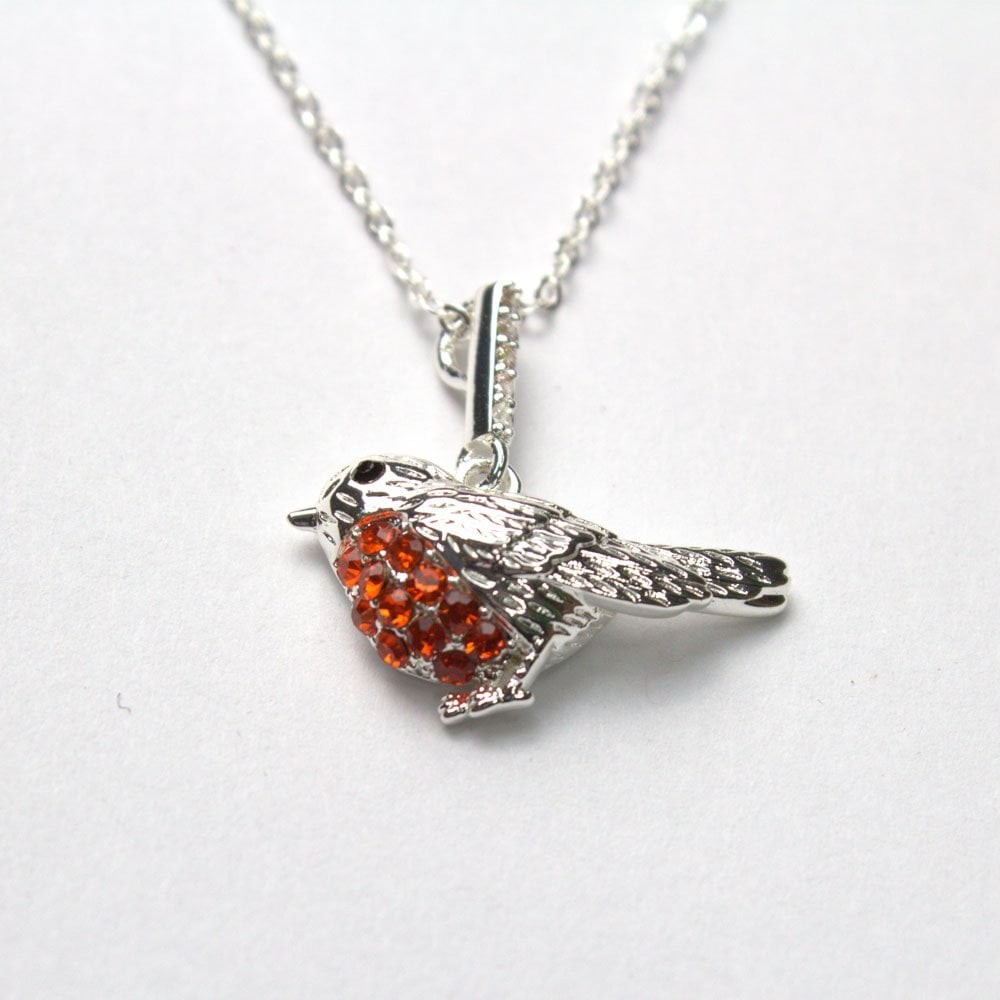 Equilibrium Sparkle Xmas Silver Plated Robin Necklace 334965