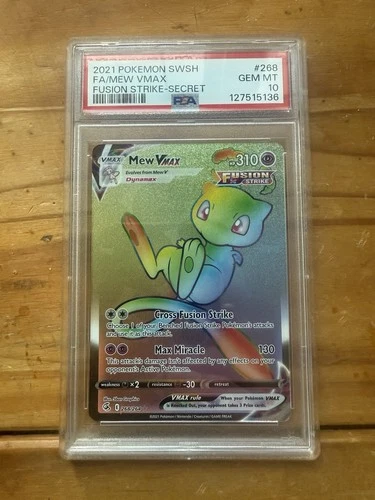 Mew Vmax 268/264 Pokemon Fusion Strike Rainbow Holo PSA 10