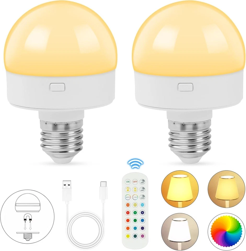 Rechargeable Light Bulbs with Remote,E26 Battery Light Bulb,RGB Color Changing - Image 3 of 4