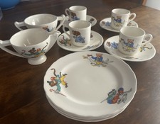 Art Deco Children's Miniature Circus Animals Skating 15pc Tea Set With Plates