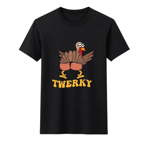 HOT ITEM Twerky T-Shirt Funny Thanksgiving Turkey Graphic Tee Black Holiday Top - product listing photo