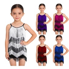 Kids Girls Dancewear Modern Leotard Rumba Costume Shiny Bodysuit Waist Ruched