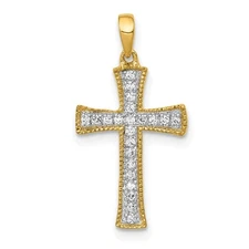 14k Yellow Gold 1/10 carat Lab Grown Diamond VS/SI+ G+ Cross Pendant