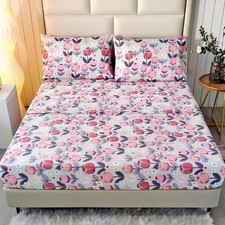 4 Pieces Pink Floral Twin Sheets Set, Soft Microfiber Pink Floral Sheets Twin...